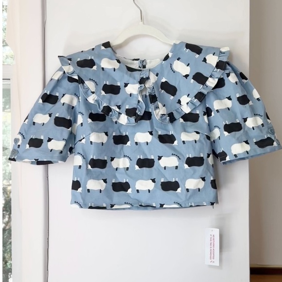 NWT Lisa Says Gah Wendy Counting Sheep Top Shirt Short Sleeve Print Blue - Picture 3 of 13